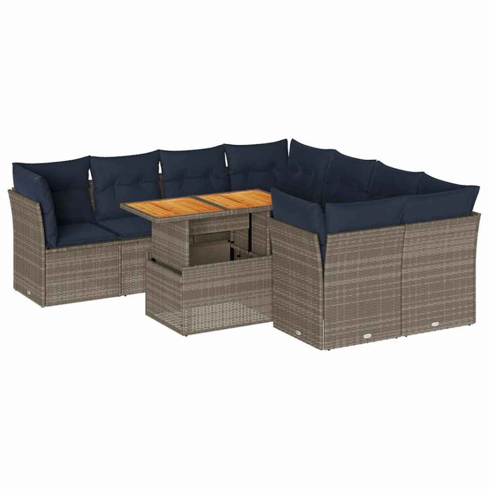 Set canapele de grădină, 9 piese, cu perne, gri, poliratan - 1 | YEO