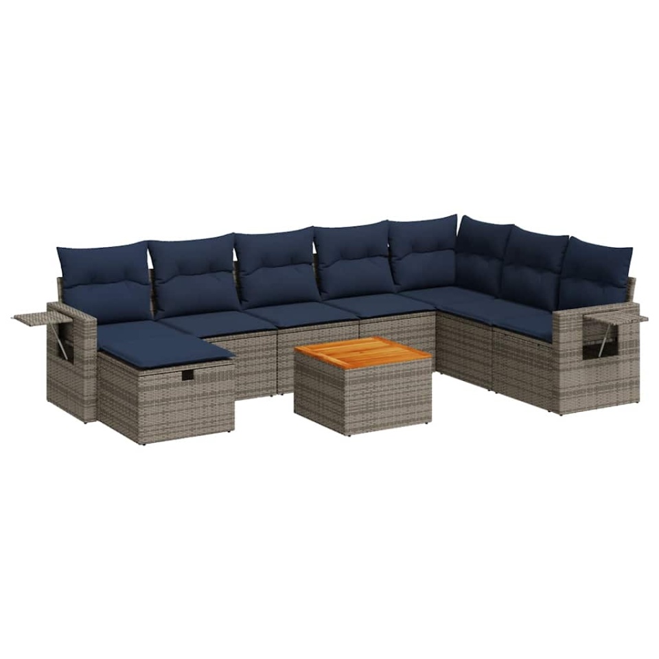 Set canapele de grădină, 9 piese, cu perne, gri, poliratan - 1 | YEO