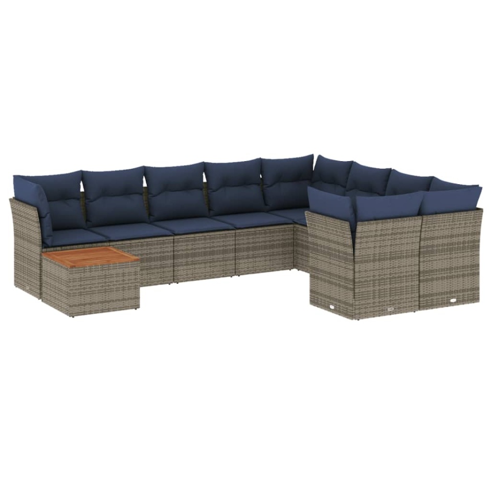 Set canapele de grădină cu perne, 10 piese, gri, poliratan - 1 | YEO