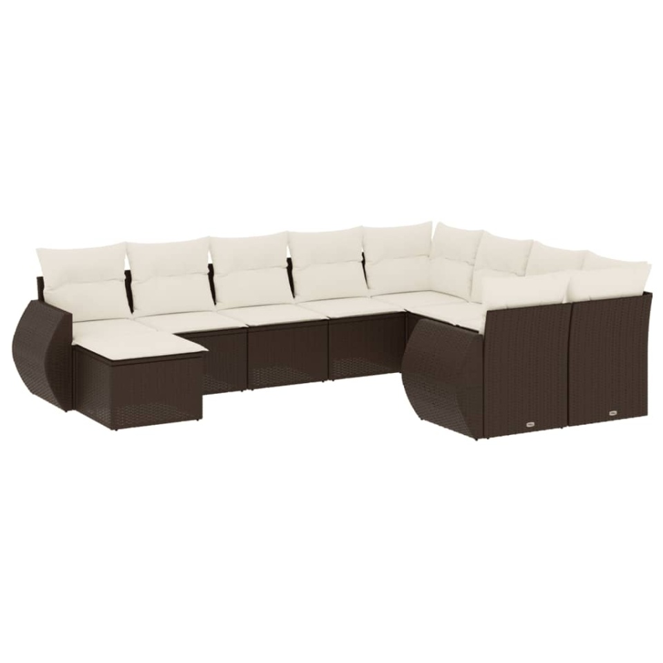 Set canapele de grădină cu perne, 10 piese, maro, poliratan - 1 | YEO