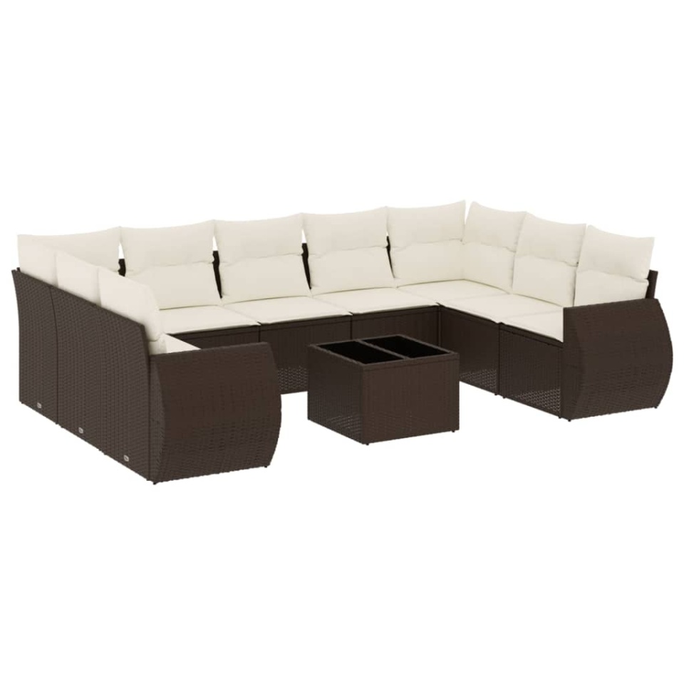 Set canapele de grădină cu perne, 10 piese, maro, poliratan - 1 | YEO