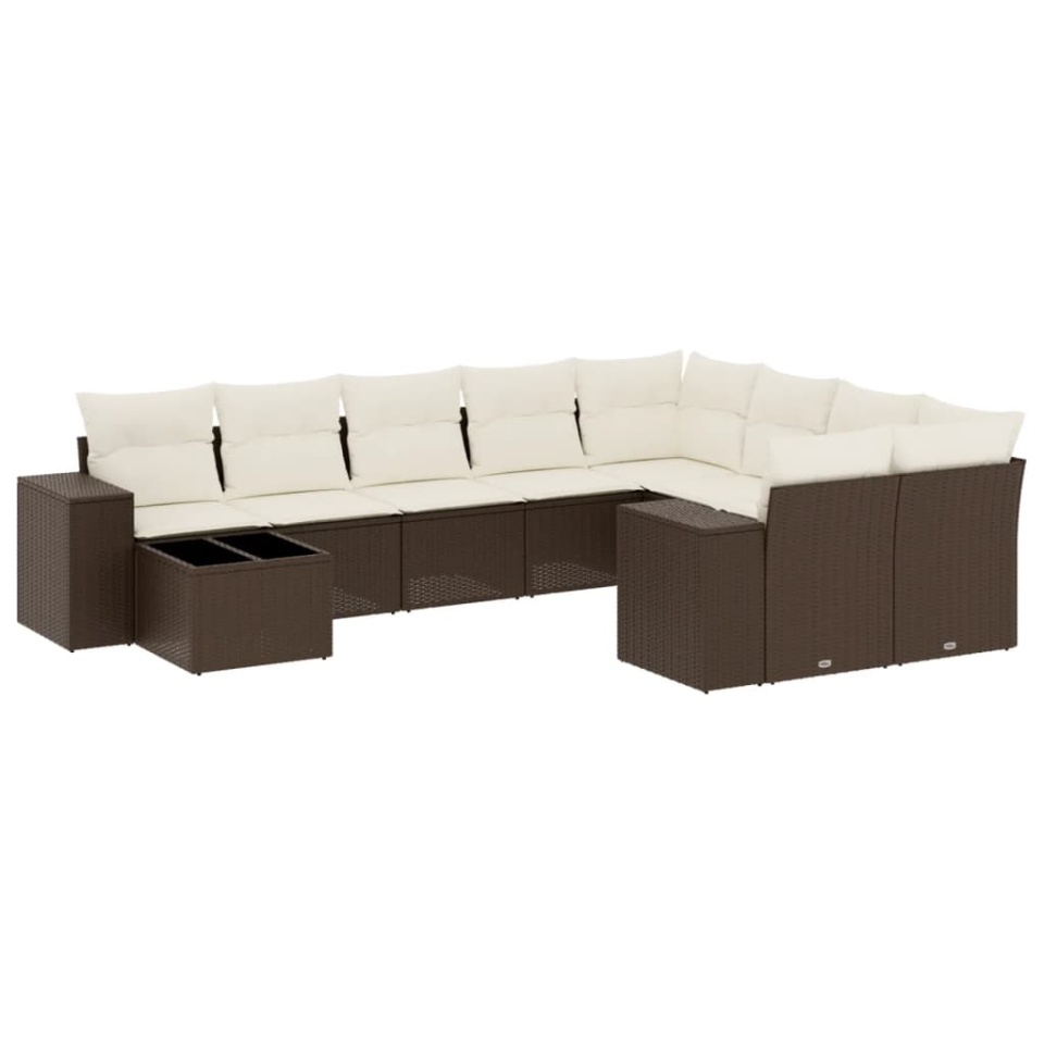 Set canapele de grădină cu perne, 10 piese, maro, poliratan - 1 | YEO