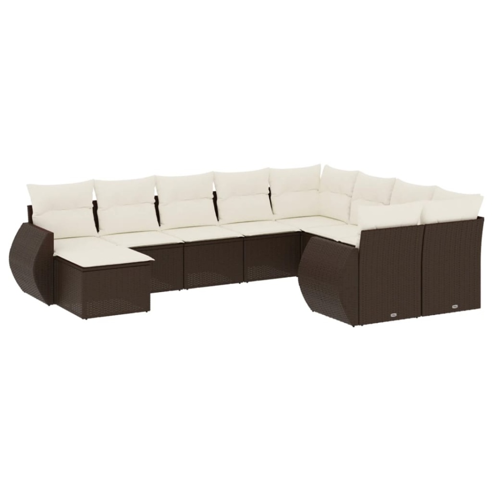 Set canapele de grădină cu perne, 10 piese, maro, poliratan - 1 | YEO