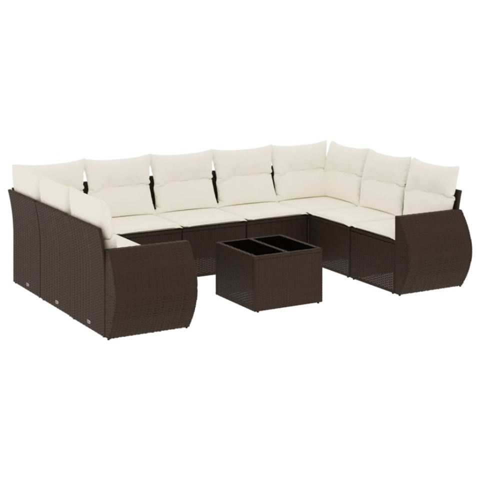 Set canapele de grădină cu perne, 10 piese, maro, poliratan - 1 | YEO