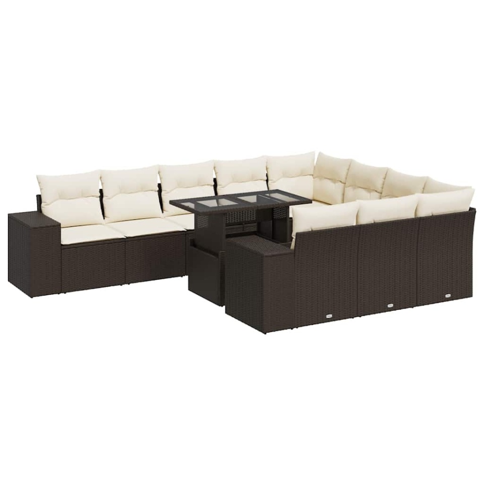 Set canapele de grădină cu perne, 11 piese, maro, poliratan - 1 | YEO