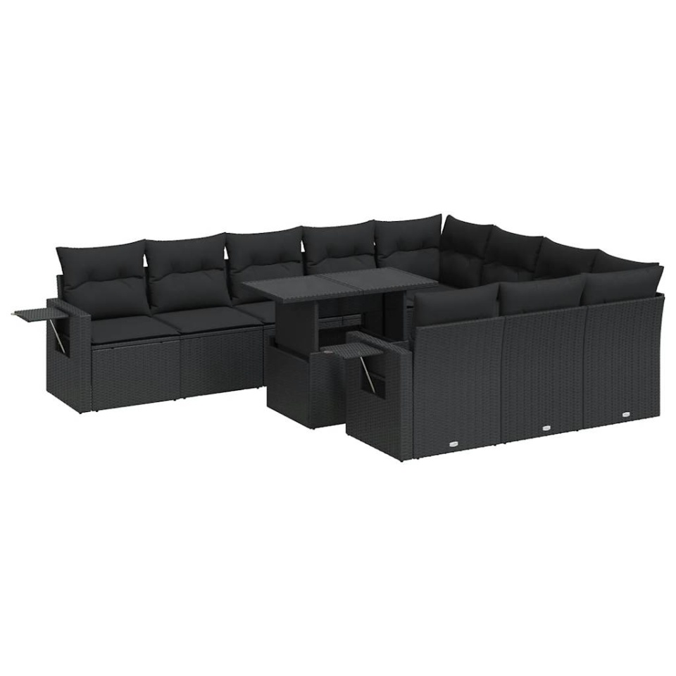 Set canapele de grădină cu perne, 11 piese, negru, poliratan - 1 | YEO