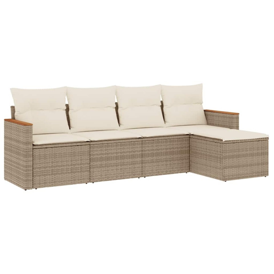Set canapele de grădină cu perne, 5 piese, bej, poliratan - 1 | YEO