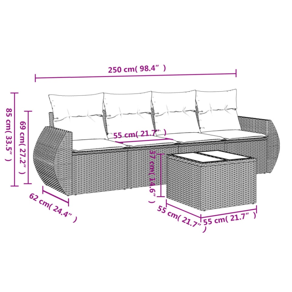 Set canapele de grădină cu perne, 5 piese, maro, poliratan - 2 | YEO