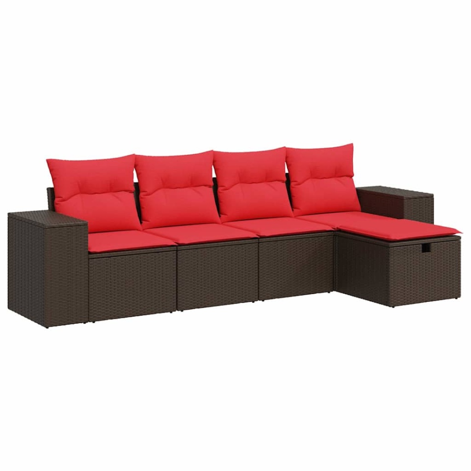 Set canapele de grădină cu perne, 5 piese, maro, poliratan - 1 | YEO