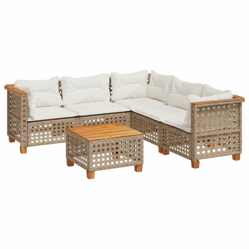 Set canapele de grădină cu perne, 6 piese, bej, poliratan - 1 | YEO
