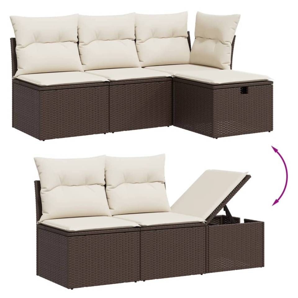 Set canapele de grădină cu perne, 6 piese, maro, poliratan - 2 | YEO