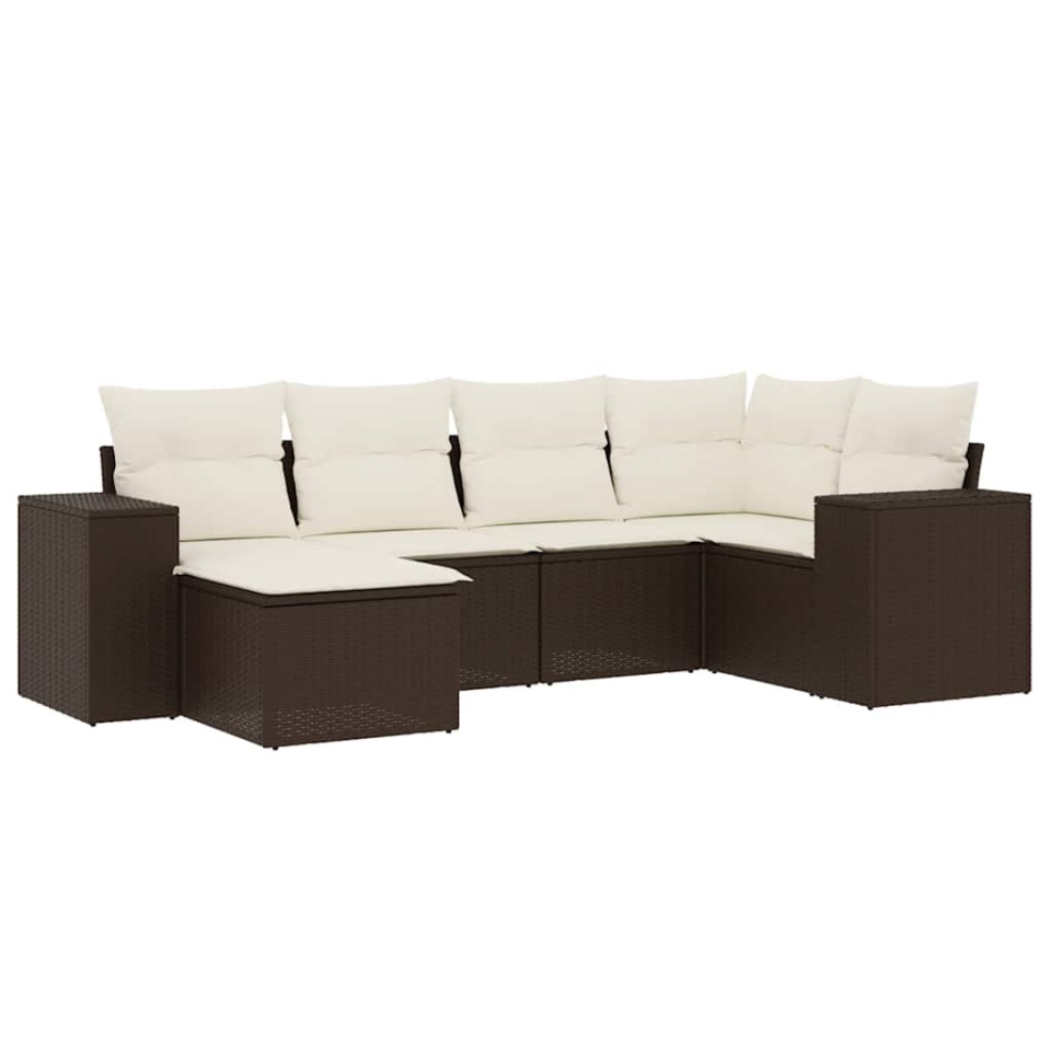 Set canapele de grădină cu perne, 6 piese, maro, poliratan - 1 | YEO