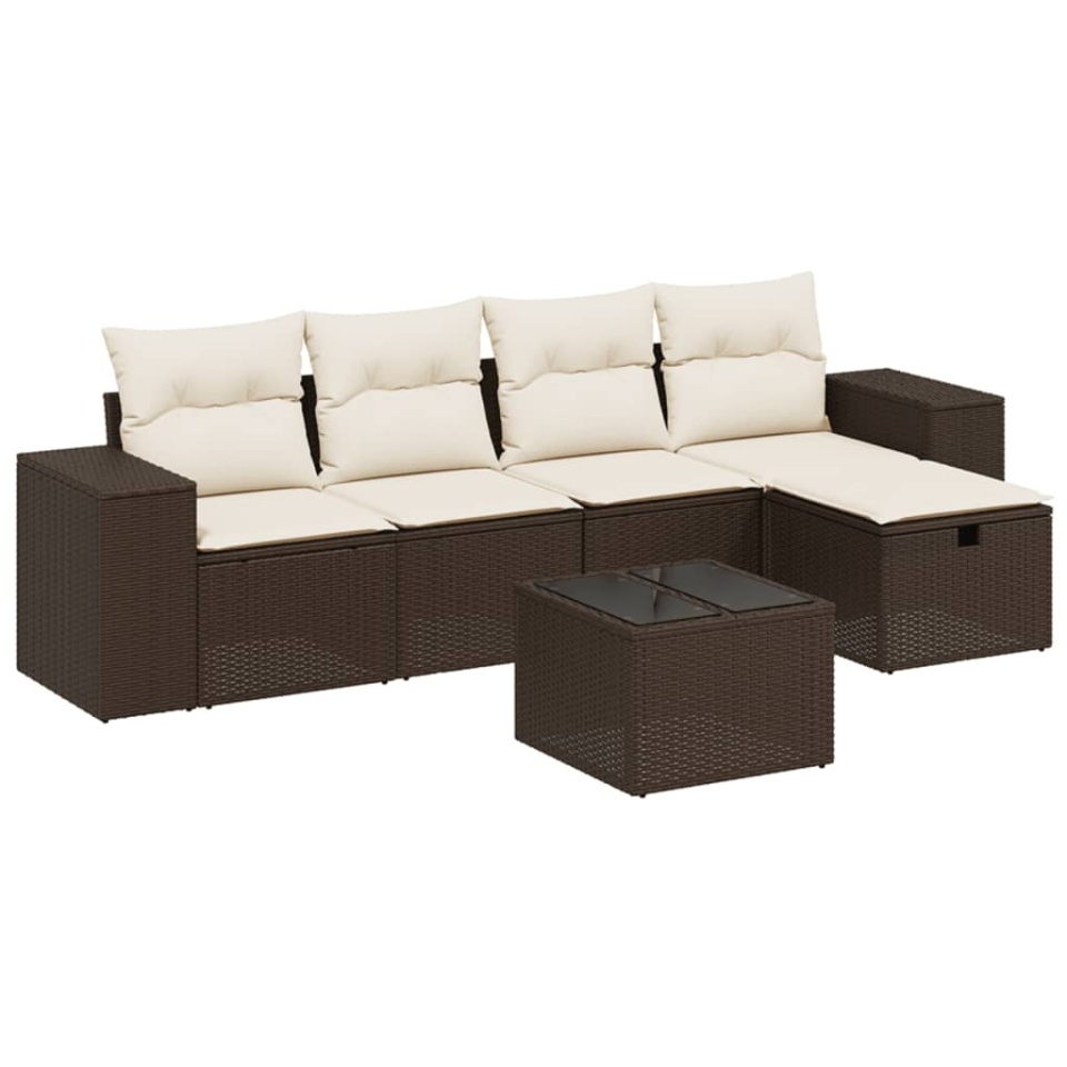 Set canapele de grădină cu perne, 6 piese, maro, poliratan - 1 | YEO
