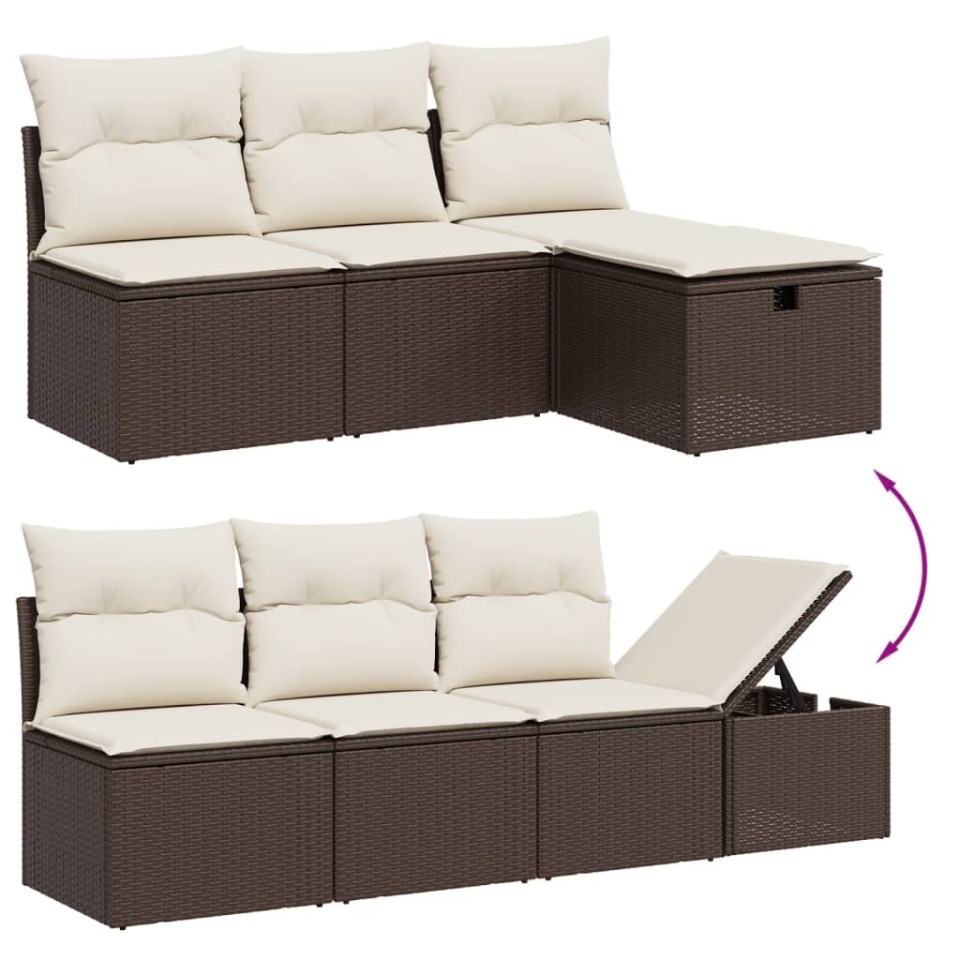 Set canapele de grădină cu perne, 7 piese, maro, poliratan - 2 | YEO