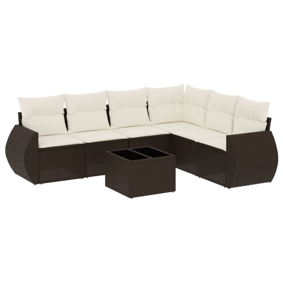 Set canapele de grădină cu perne, 7 piese, maro, poliratan - 1 | YEO