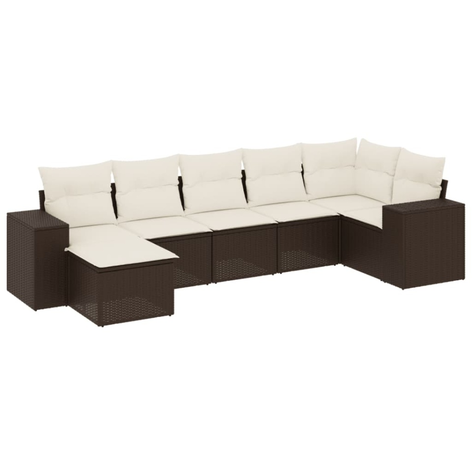 Set canapele de grădină cu perne, 7 piese, maro, poliratan - 1 | YEO
