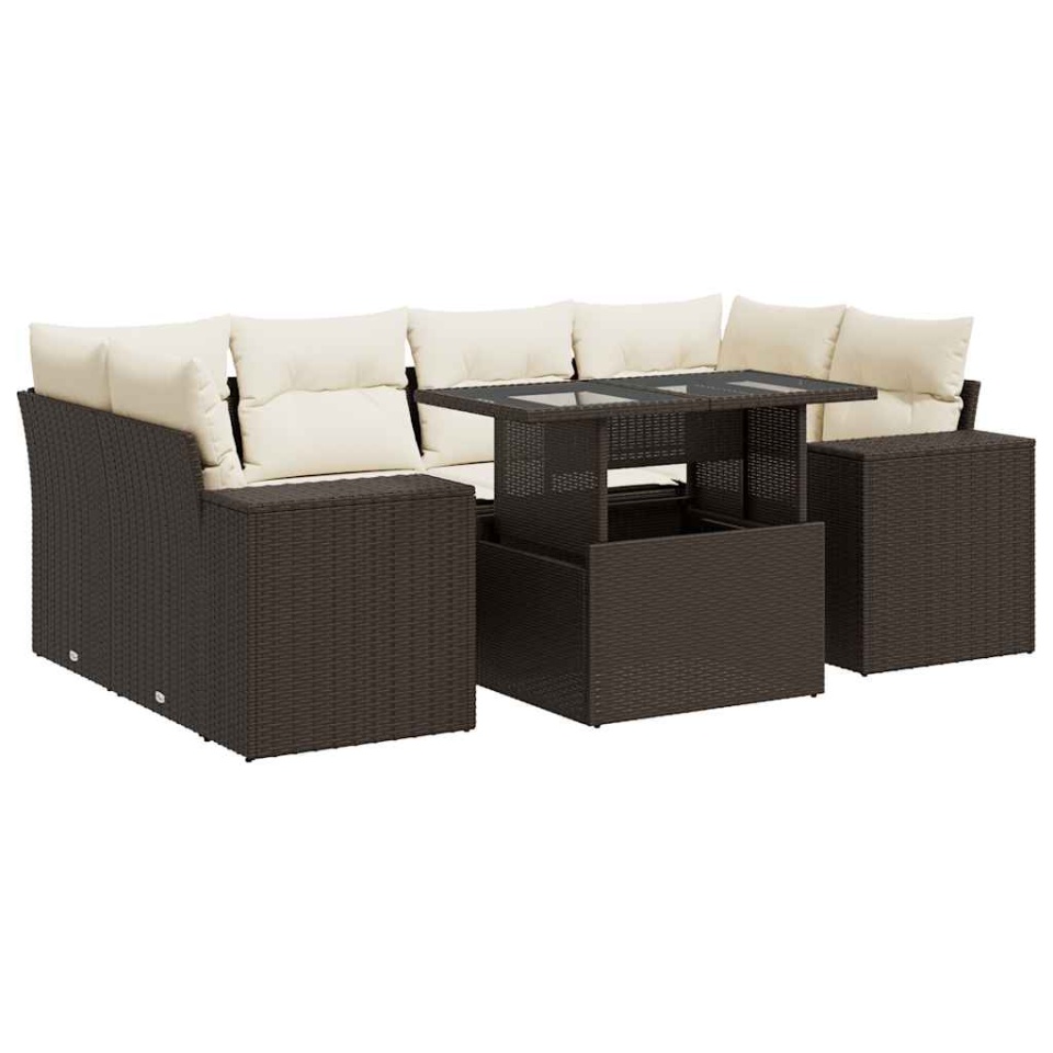 Set canapele de grădină cu perne, 7 piese, maro, poliratan - 1 | YEO