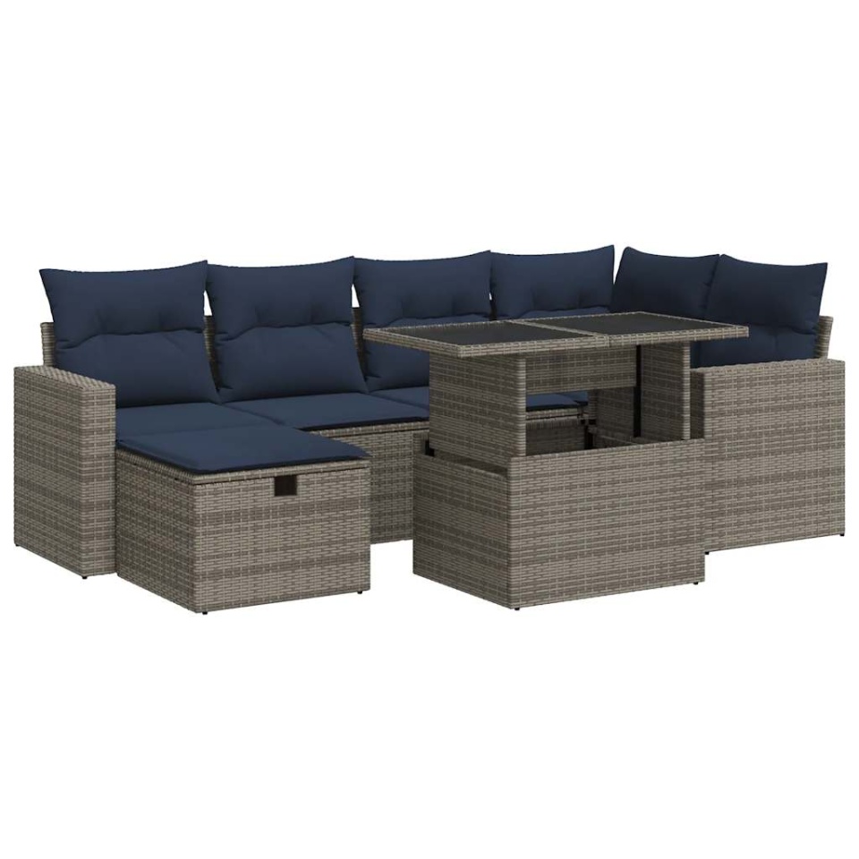 Set canapele de grădină cu perne, 7 piese, maro, poliratan - 1 | YEO