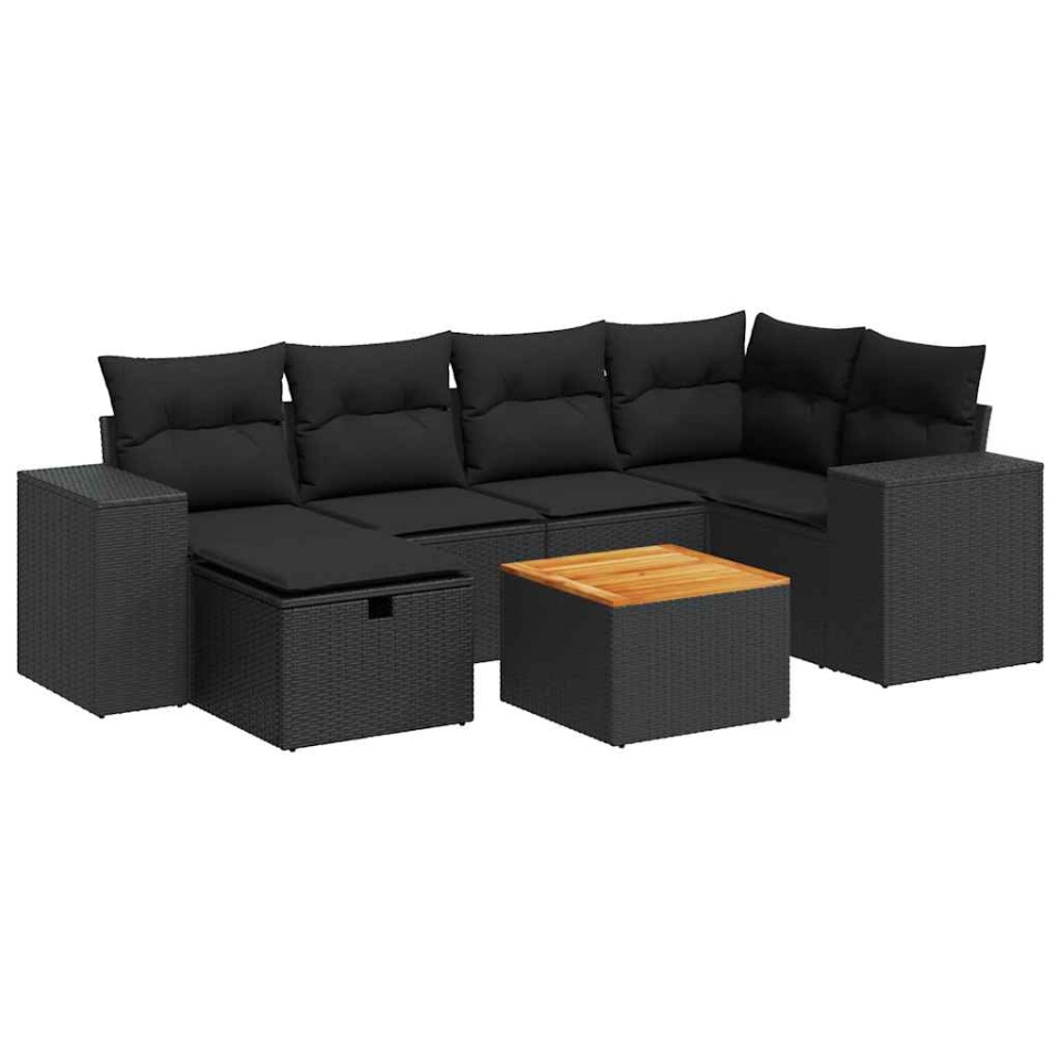 Set canapele de grădină cu perne, 7 piese, negru, poliratan - 1 | YEO