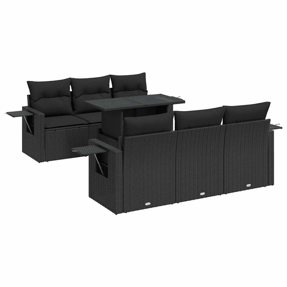 Set canapele de grădină cu perne, 7 piese, negru, poliratan - 1 | YEO