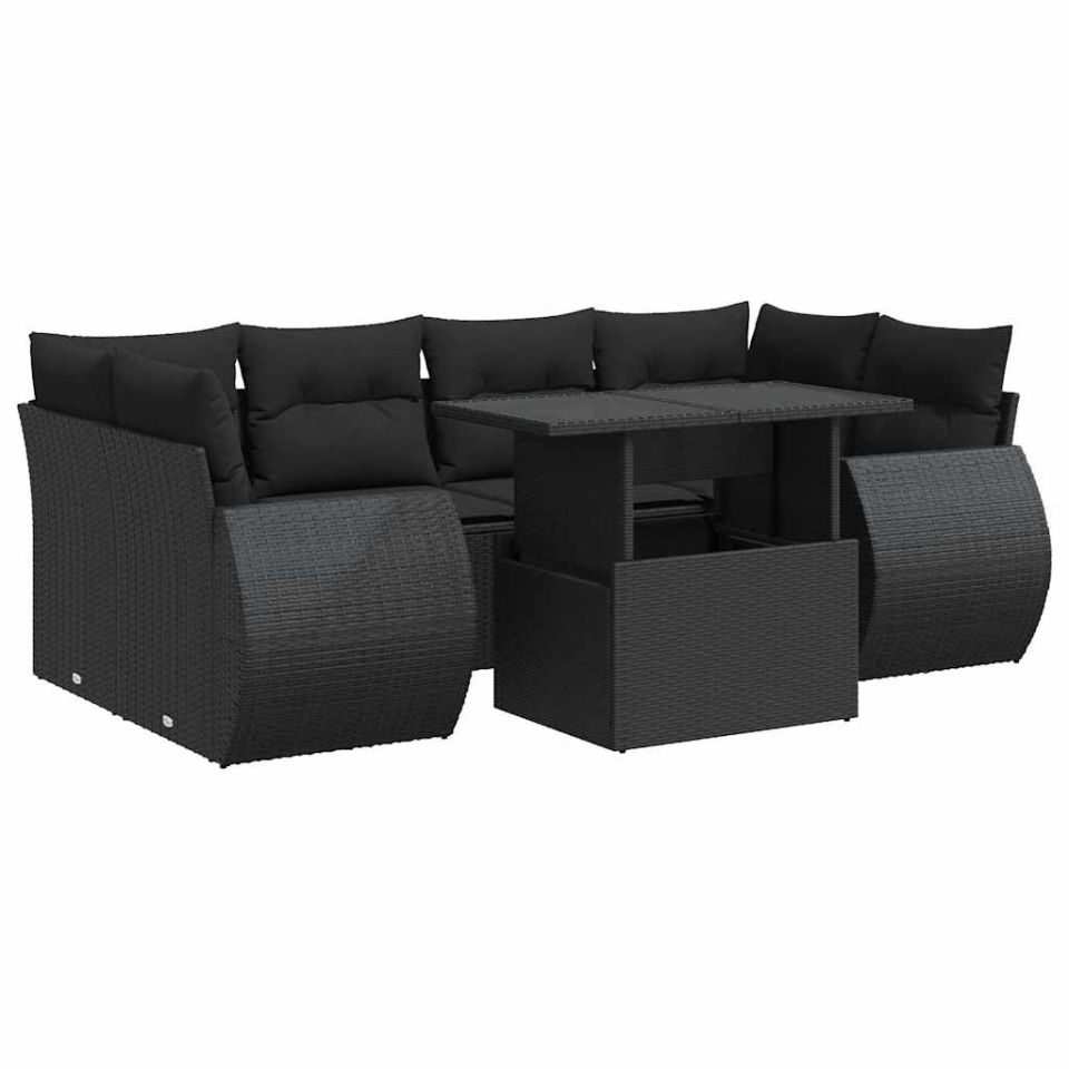 Set canapele de grădină cu perne, 7 piese, negru, poliratan - 1 | YEO