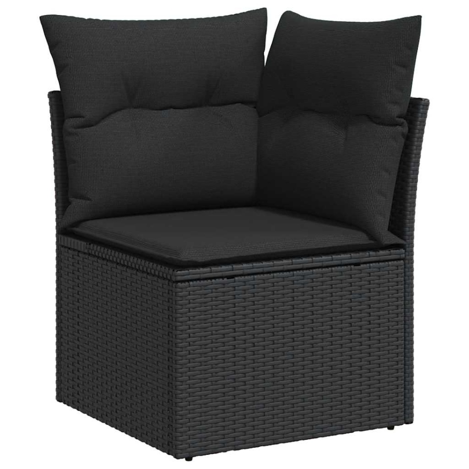 Set canapele de grădină cu perne, 7 piese, negru, poliratan - 3 | YEO