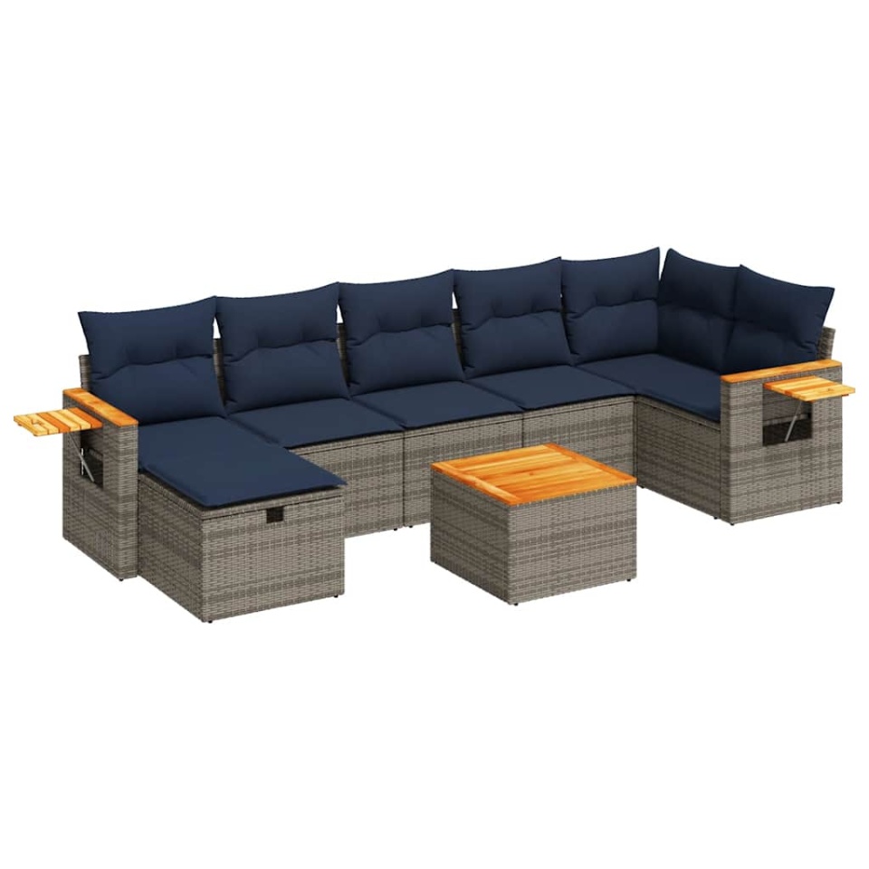 Set canapele de grădină cu perne, 8 piese, gri, poliratan - 1 | YEO