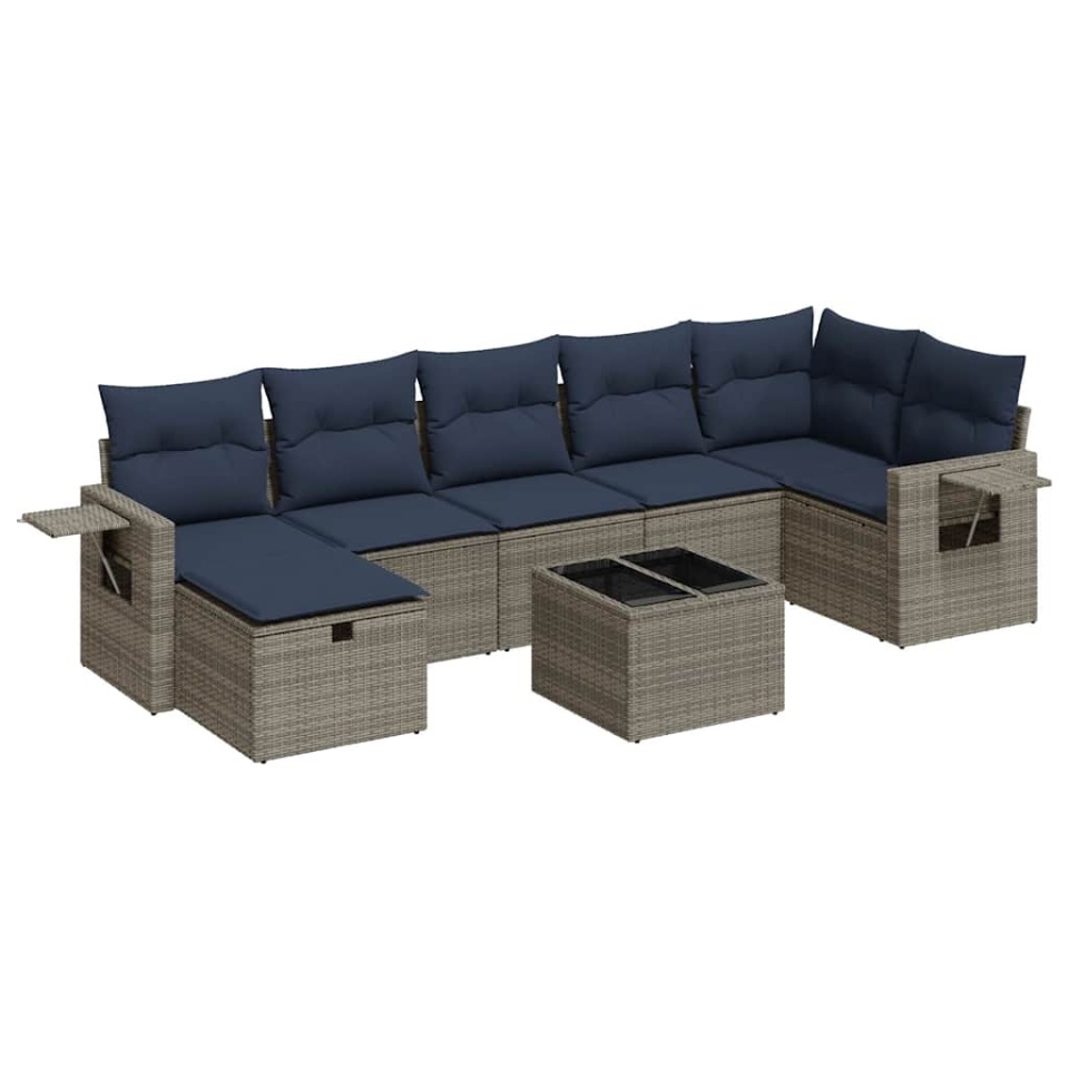 Set canapele de grădină cu perne, 8 piese, gri, poliratan - 1 | YEO