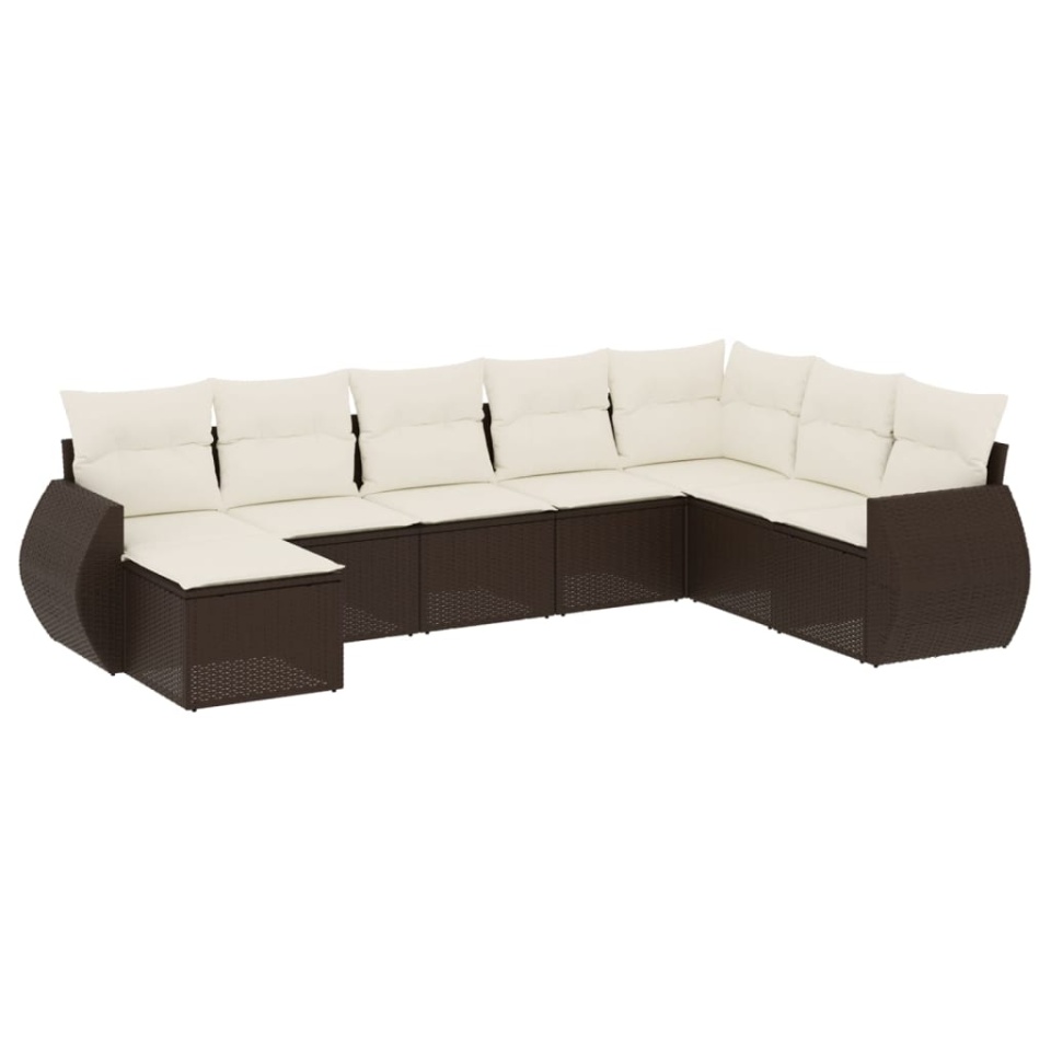 Set canapele de grădină cu perne, 8 piese, maro, poliratan - 1 | YEO