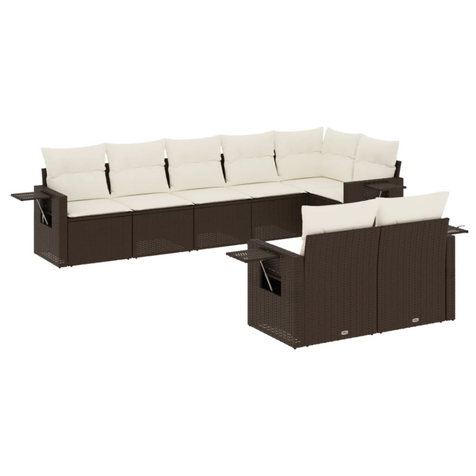 Set canapele de grădină cu perne, 8 piese, maro, poliratan - 1 | YEO