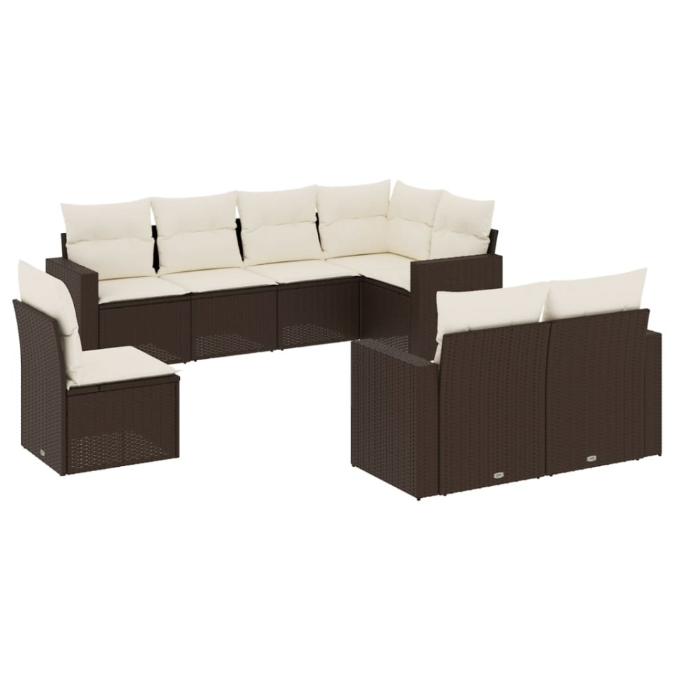 Set canapele de grădină cu perne, 8 piese, maro, poliratan - 1 | YEO