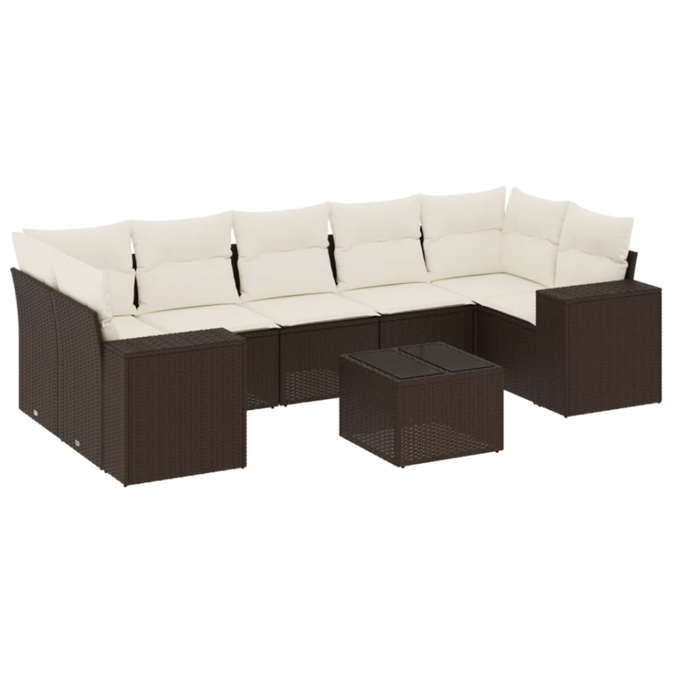 Set canapele de grădină cu perne, 8 piese, maro, poliratan - 1 | YEO