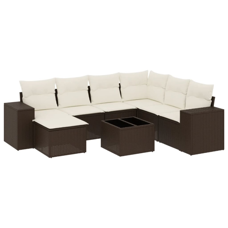 Set canapele de grădină cu perne, 8 piese, maro, poliratan - 1 | YEO