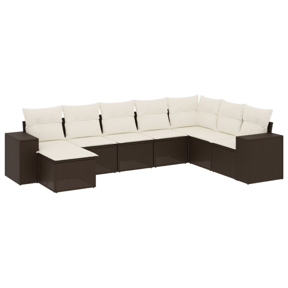 Set canapele de grădină cu perne, 8 piese, maro, poliratan - 1 | YEO