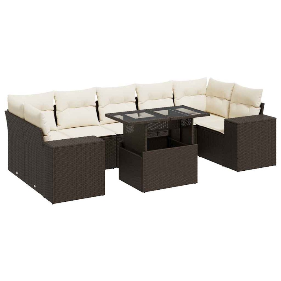 Set canapele de grădină cu perne, 8 piese, maro, poliratan - 1 | YEO