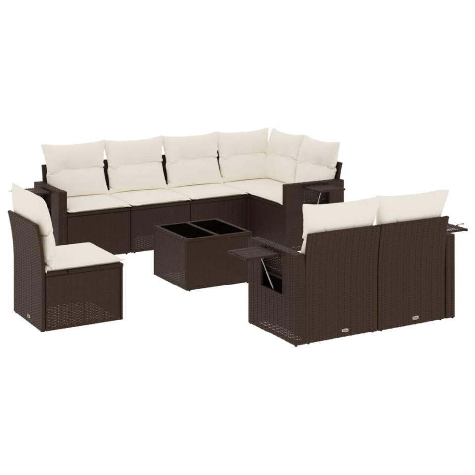 Set canapele de grădină cu perne, 9 piese, maro, poliratan - 1 | YEO