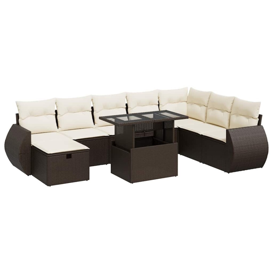 Set canapele de grădină cu perne, 9 piese, maro, poliratan - 1 | YEO