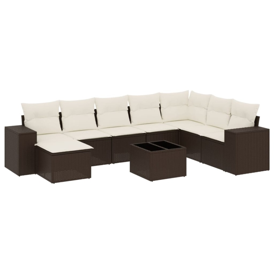 Set canapele de grădină cu perne, 9 piese, maro, poliratan - 1 | YEO