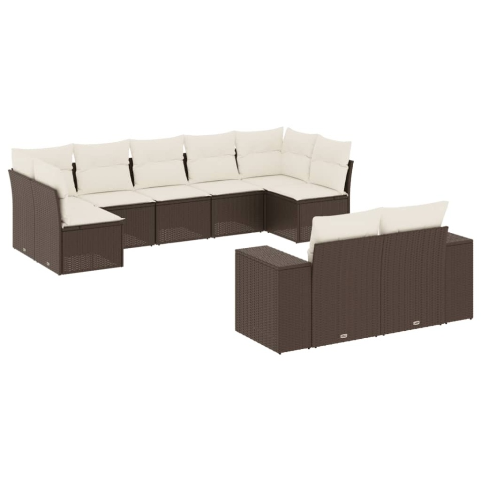 Set canapele de grădină cu perne, 9 piese, maro, poliratan - 1 | YEO