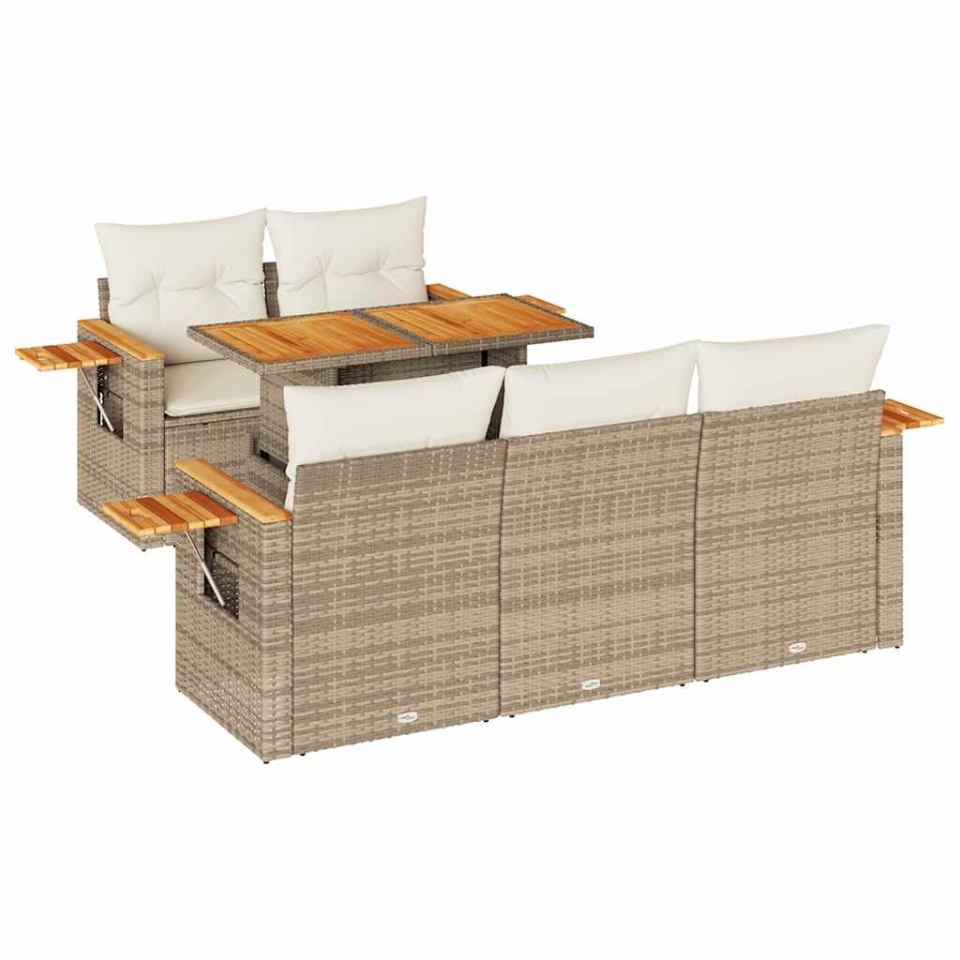 Set canapele grădină cu perne 6 piese bej poliratan/lemn acacia - 1 | YEO
