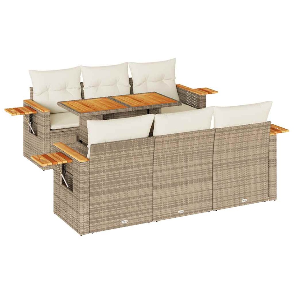 Set canapele grădină cu perne 7 piese bej poliratan/lemn acacia - 1 | YEO