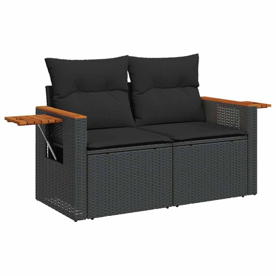 Set canapele grădină perne 7 piese negru, poliratan/lemn acacia - 2 | YEO