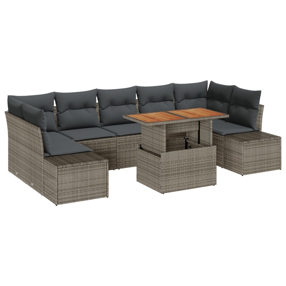 Set canapele grădină Set 8 Maro, Gri Ratan, Poliester, Oțel - 1 | YEO