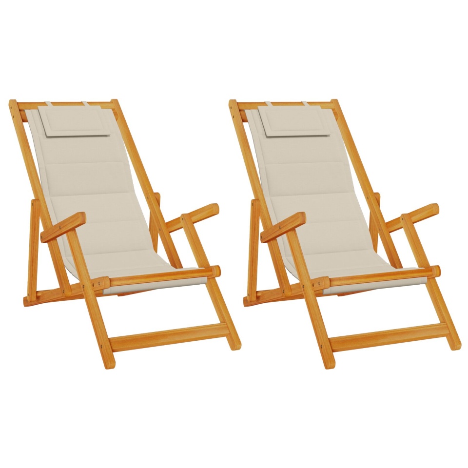 Set de 2 scaune de plajă pliabile , taupe, din lemn solid de acacia și Textilene - 1 | YEO