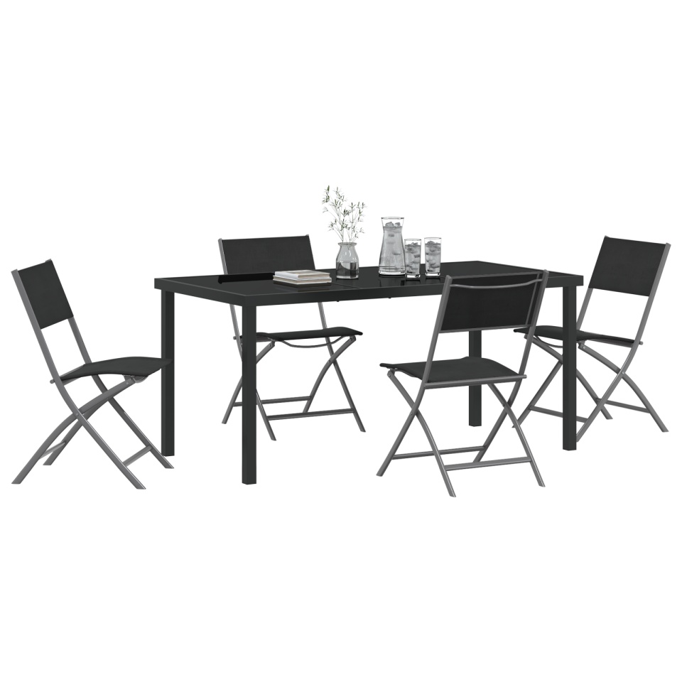 Set de 5 Piese pentru Dining în Grădină Negru Textilenă și Oțel - 2 | YEO