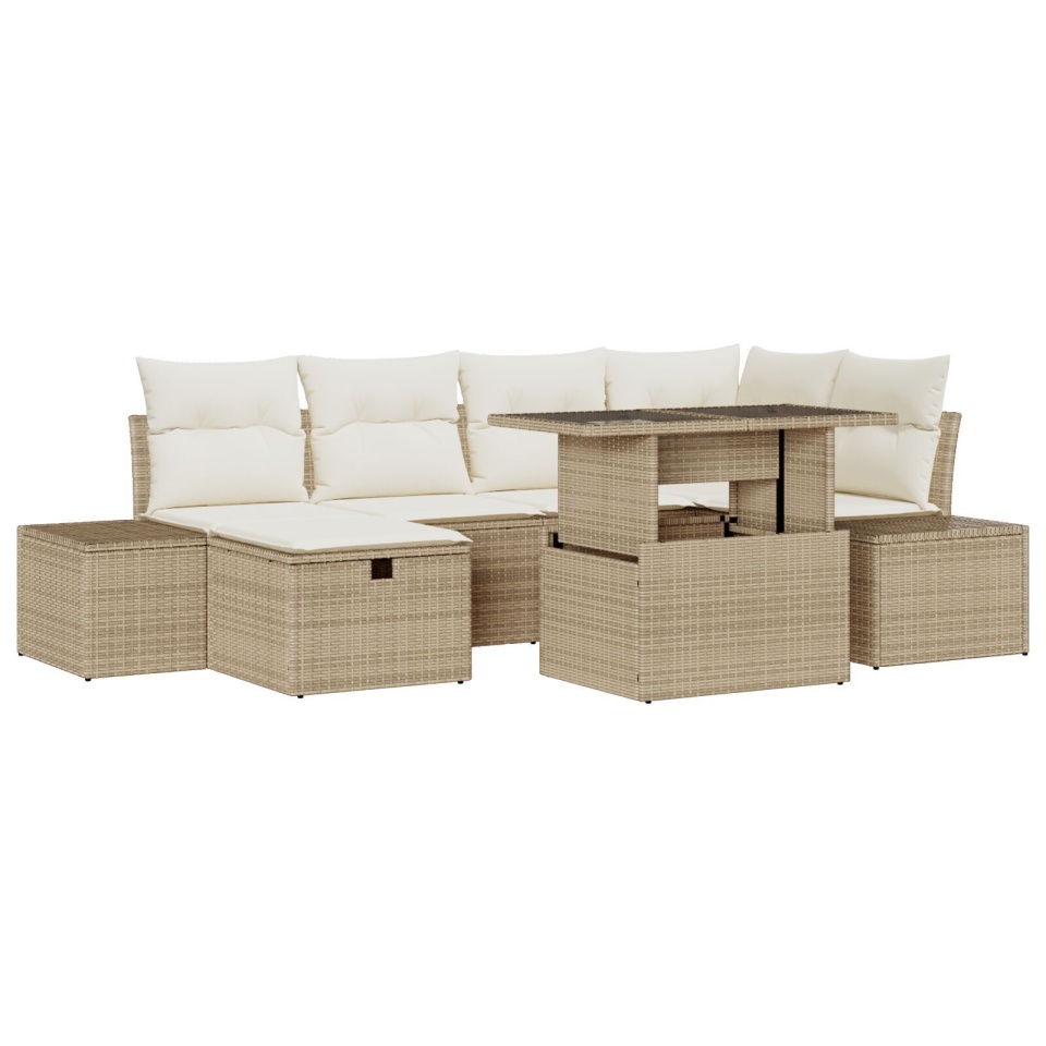 Set de 7 Piese de Sofa de Grădină cu Perne Bej Polirat - 1 | YEO