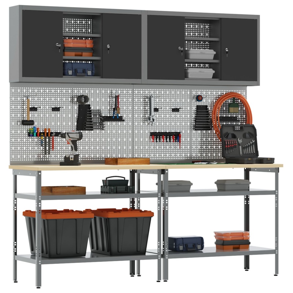 Set de banc de lucru de 8 piese, gri, din oțel - 2 | YEO