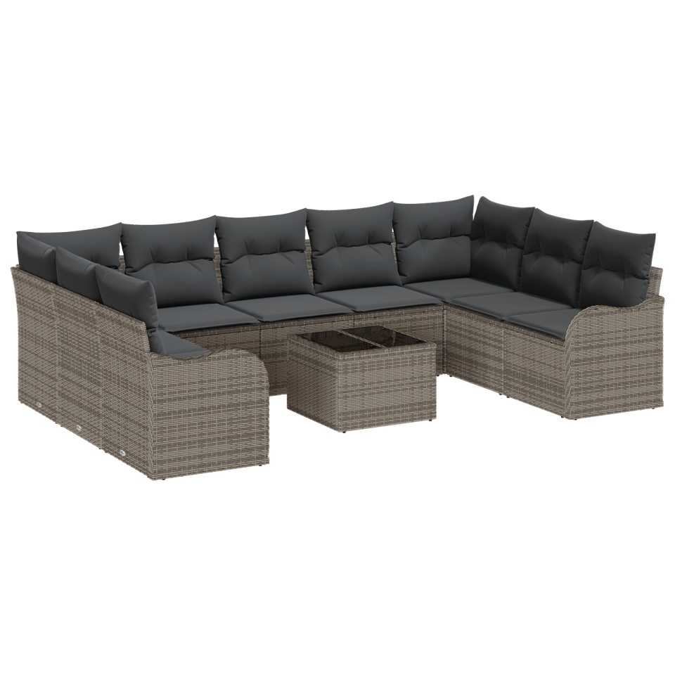 Set de canapea de grădină 9 piese cu perne negre din rattan poli, Set de canapea de grădină cu două locuri cu perne gri din rattan poli - 1 | YEO