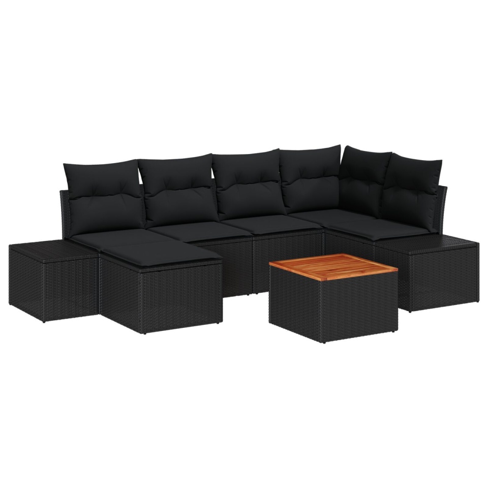 Set de Canapea de Grădină cu Perne Negru Poliratan Acacia - 1 | YEO