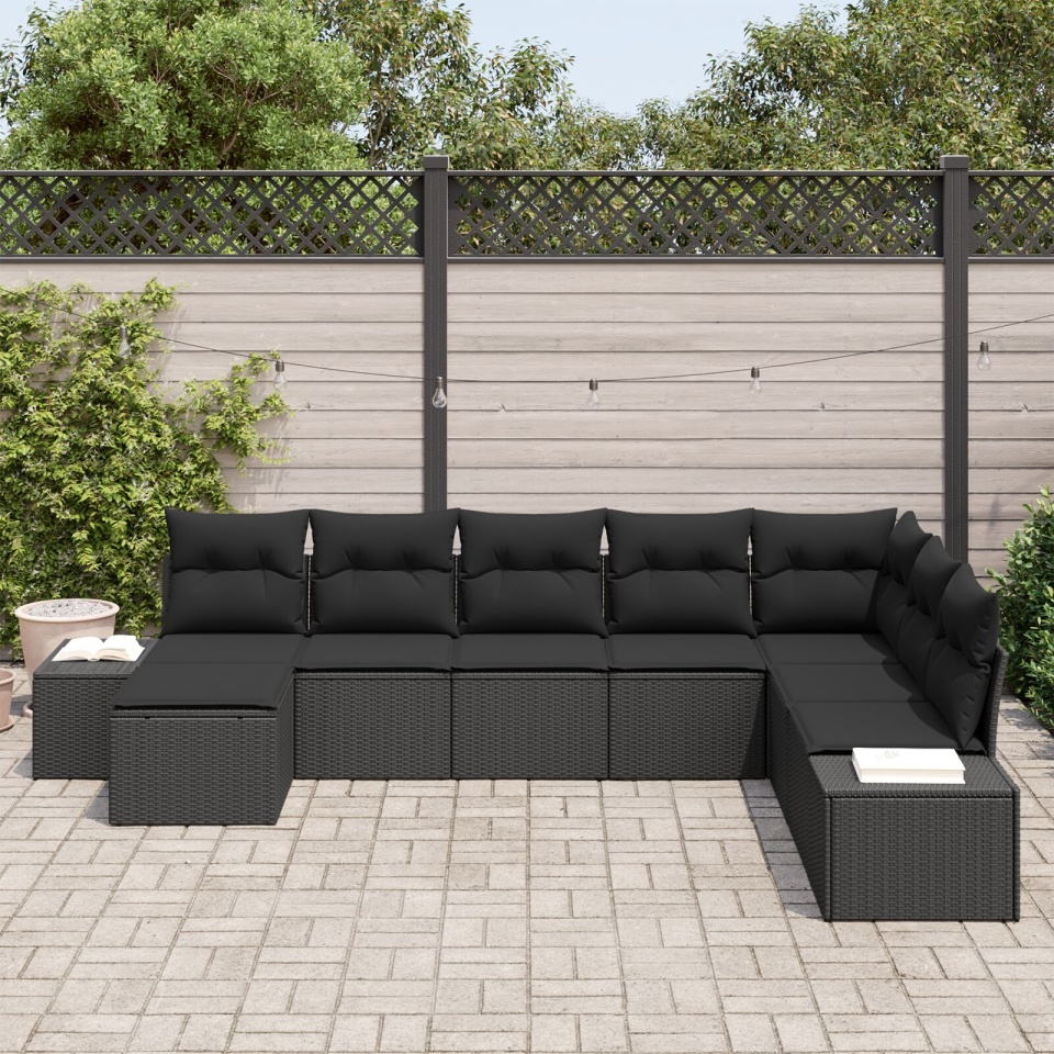 Set de canapea de grădină Set de 8 Negru Poliratan - 2 | YEO